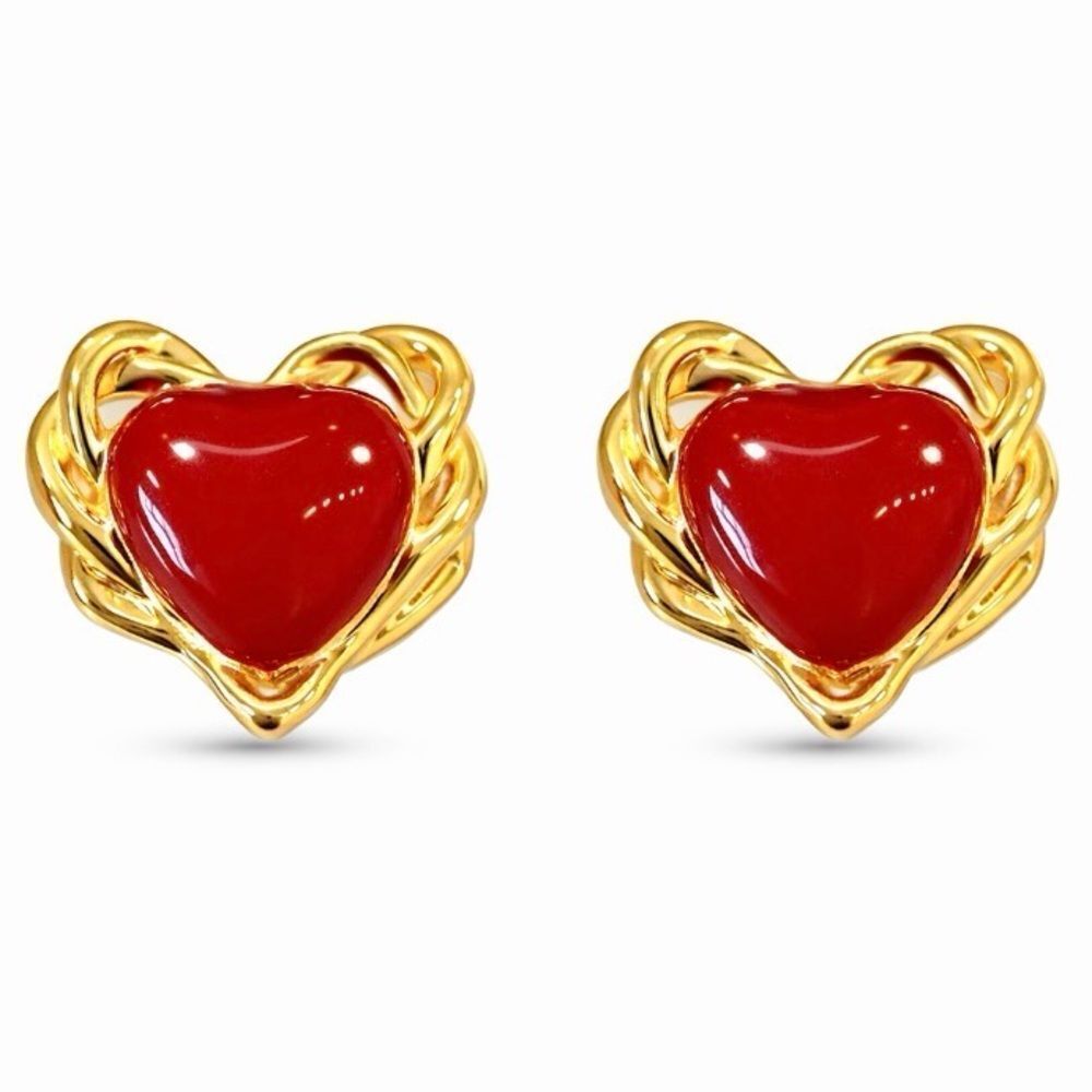 3For$20 Gold Twisted Red Heart Stud Earrings